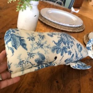 Blue toile soft sculpture whale